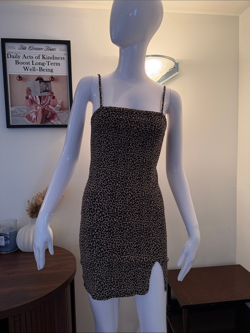 Garage Leopard Print Spaghetti Strap Mini Dress - Brown/Black